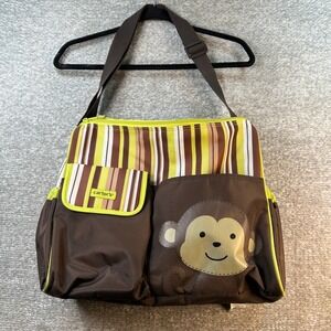 Carter's Monkey Diaper Bag Brown Lime Green Striped Messenger Shoulder Bag